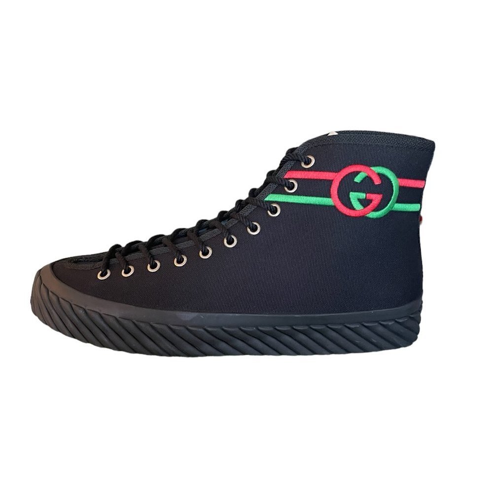 GUCCI MEN'S SNEAKER "SEPANG" BLACK CLOTH GG HIGH TOP 733033 - SIZE GUCCI 7.5 - Picture 6 of 15